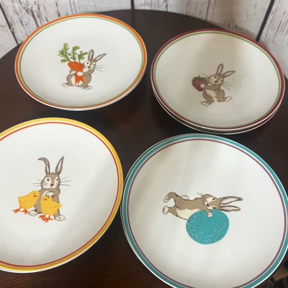 Cost Plus World Market Other - WORLD MARKET easter themed 8pc of 8” Colorful Rabbit Design Dinner Plates Set